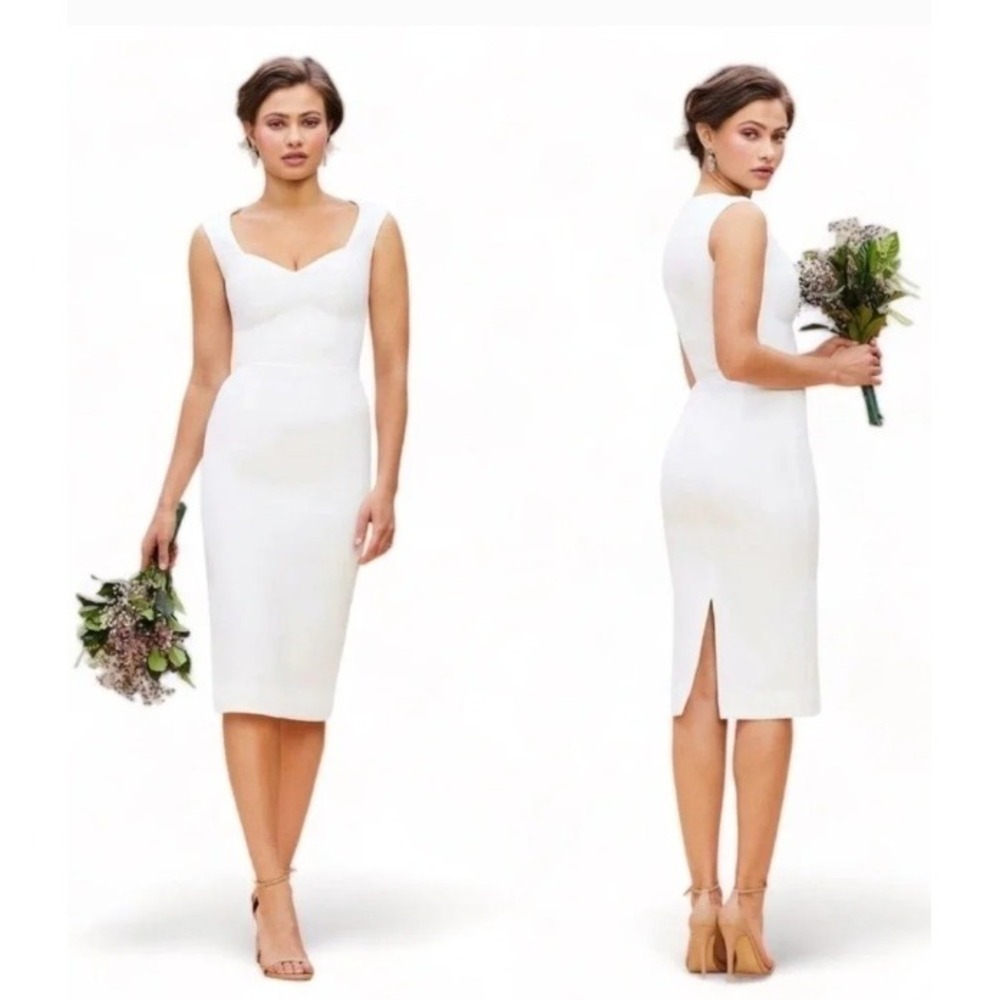 NEW‎ Dress The Population Elle White Sheath Midi Dress Large Classic Minimalist